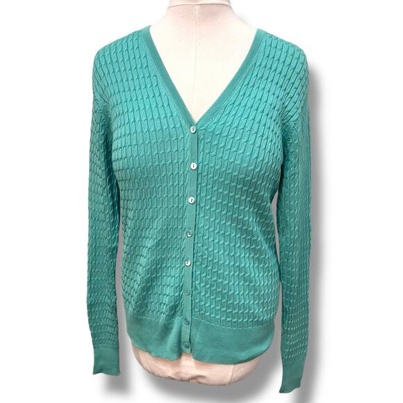 Evelyn & Arthur Women’s V Neck, Button Down Silk Sweater Cardigan, Green, size L - Picture 2 of 10